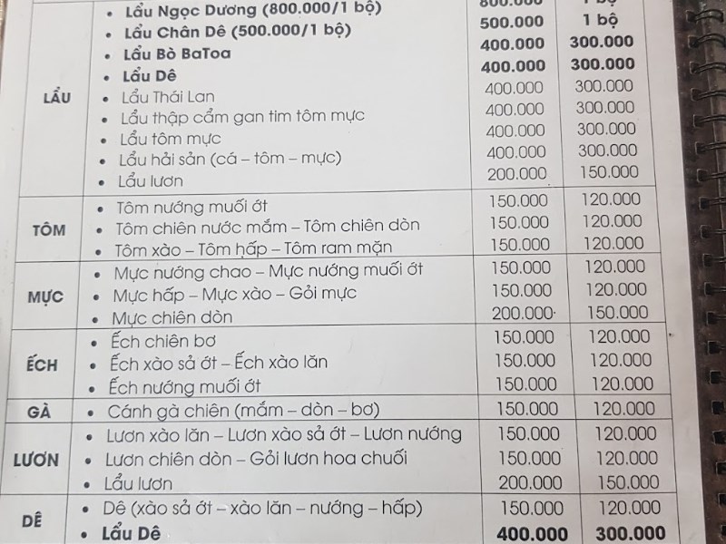 Menu Quán Lẩu Bò Thanh Tâm