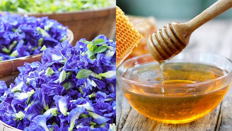 Nguyên liệu làm món trà hoa đậu biếc mật ong