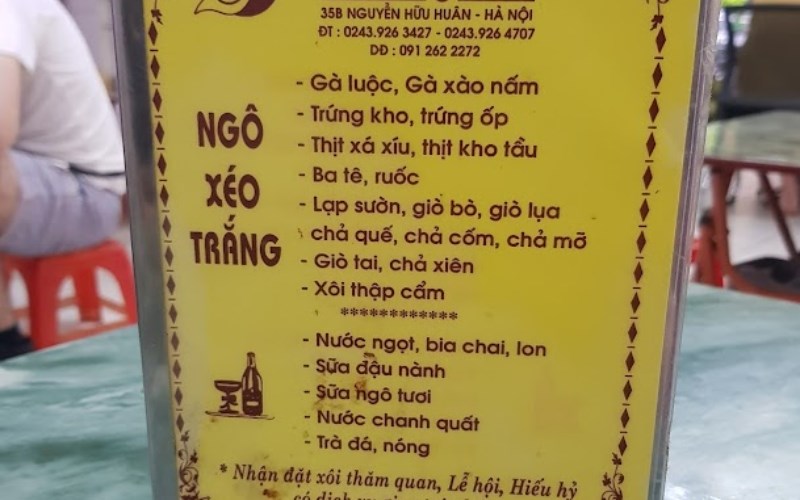 Menu Quán Xôi Yến