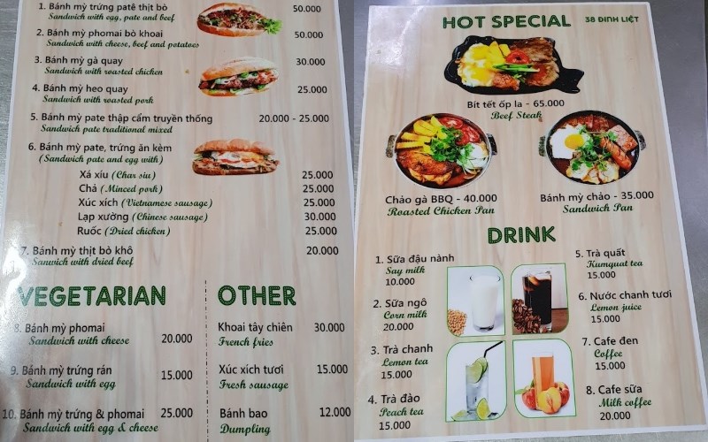 Menu Quán Bánh Mì Phố Cổ