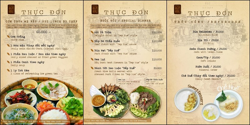 Thực đơn Nhà hàng Bếp Huế