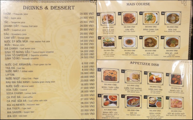 Menu Nhà hàng Rất Huế