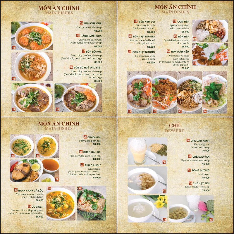 Menu Nhà hàng Nam Giao