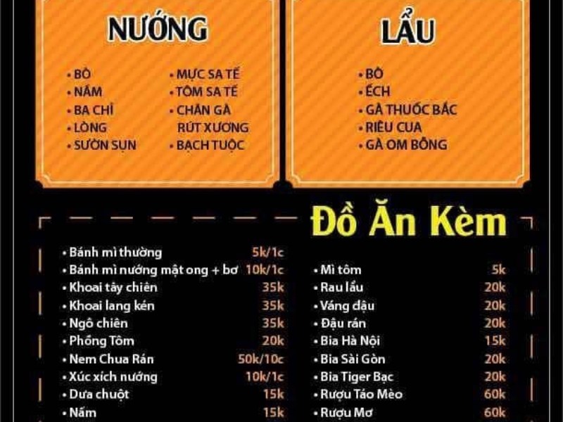 Menu Quán Lẩu Nướng Cô Quỳnh