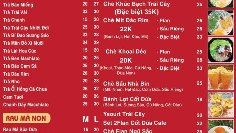 Menu quán Mr.BIN Chè & Trà