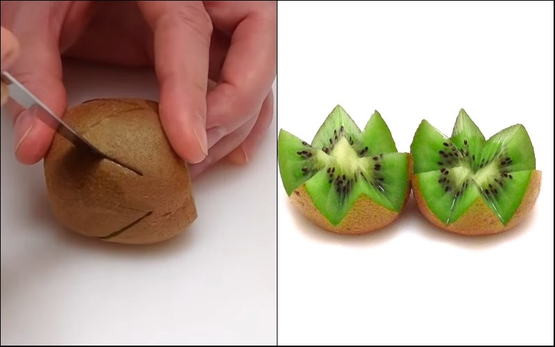 Cắt đường răng cưa chia kiwi ra làm đôi