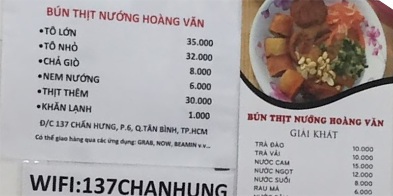 Quán Bún Thịt Nướng Hoàng Văn