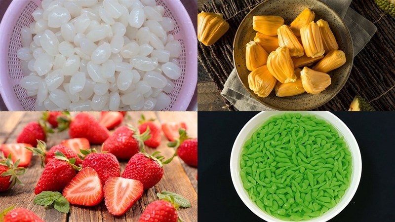 Nguyên liệu làm chè hạt đác dâu tây bánh lọt