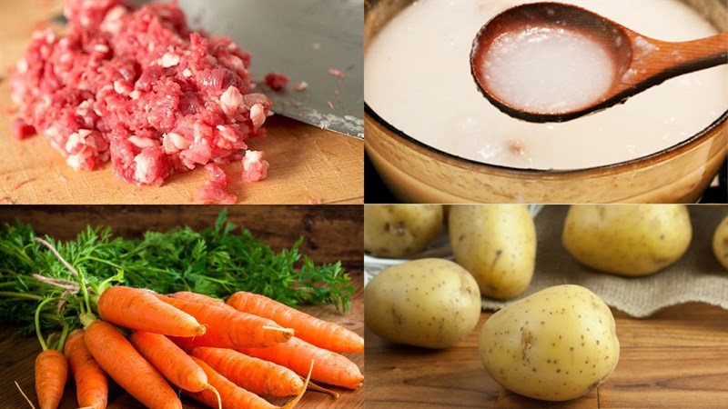nguyên liệu làm cháo thịt bằm khoai tây cà rốt