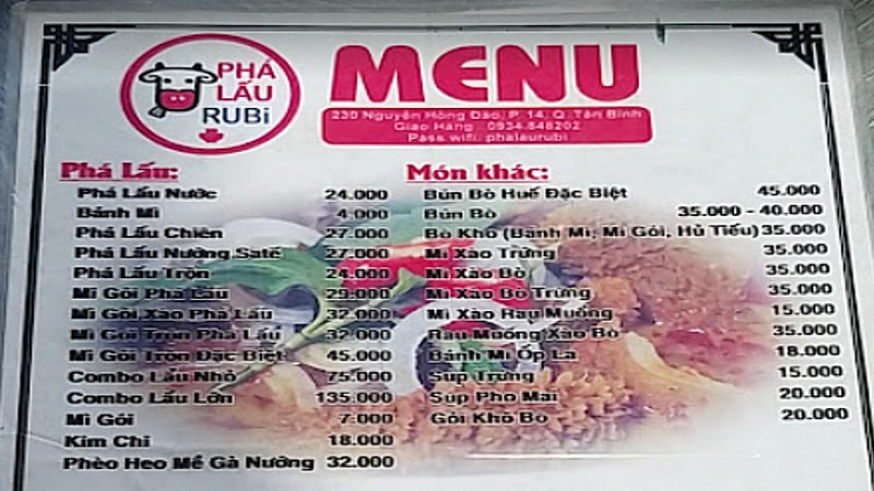 Menu phá lấu Ruby