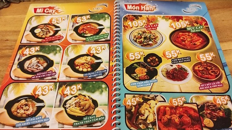 Menu mì cay Larva