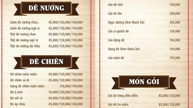 Menu lẩu dê Phương Dê