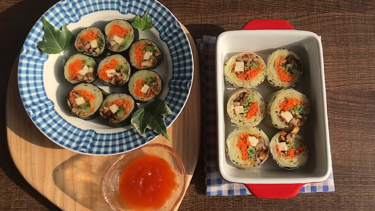 Kimbap chay nấm bào ngư