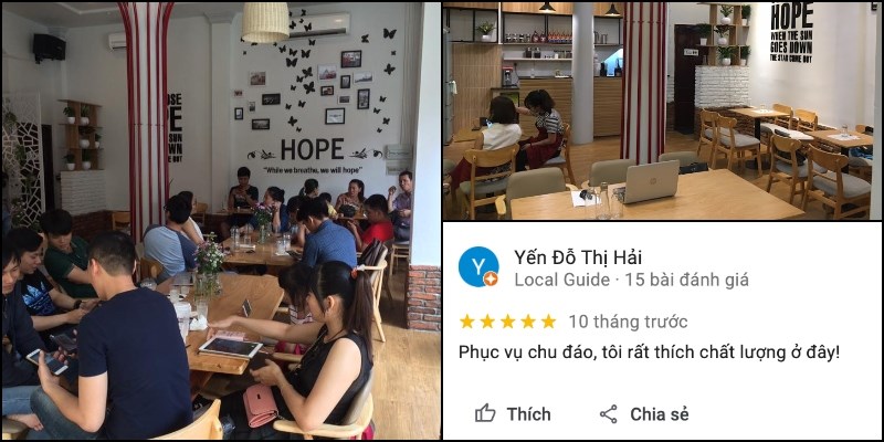 Không gian quán Hope Coffee