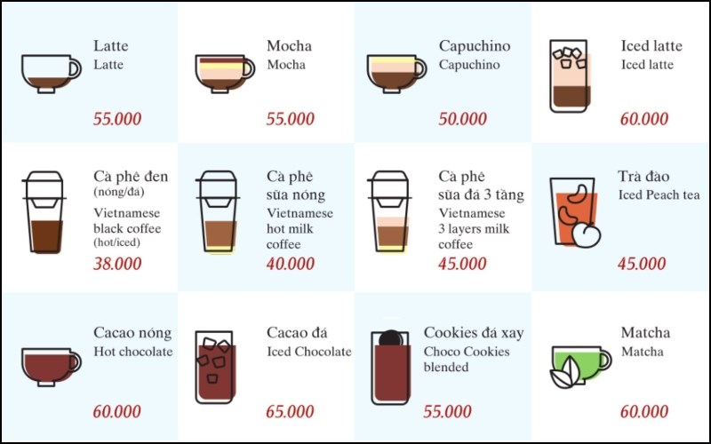 Thực đơn tại quán Work'in Saigon Cafe