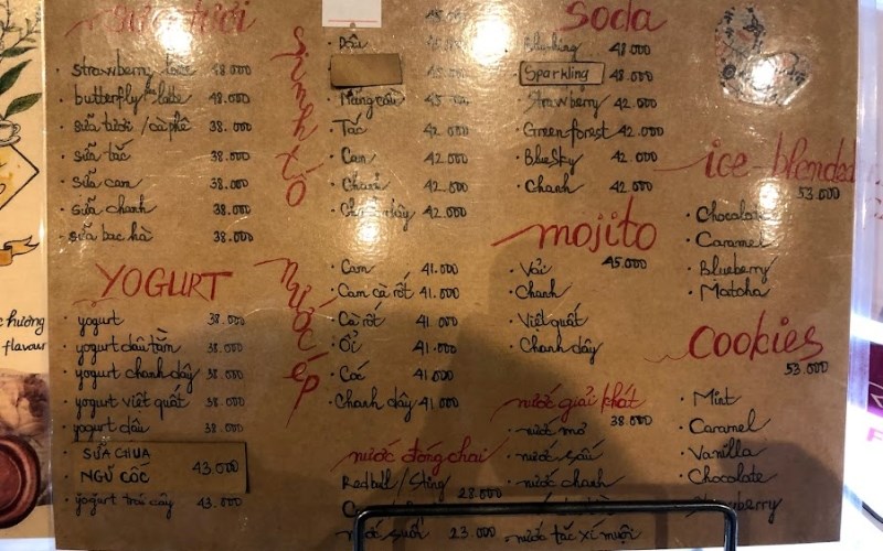 Thực đơn tại tiệm cafe Nhã Nam Books N' Coffee