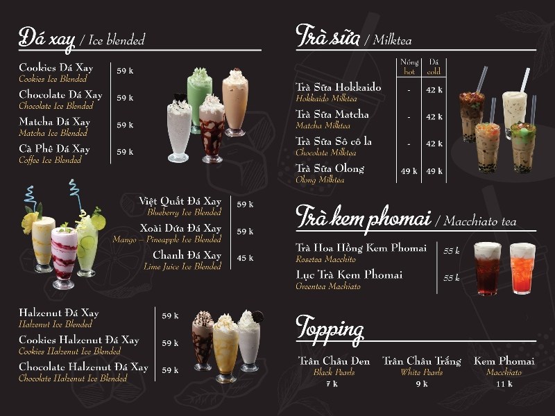 Thực đơn tại quán cafe Library Coffee & Tea