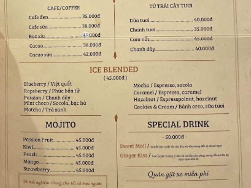 Thực đơn tại quán cafe ITune Coffee