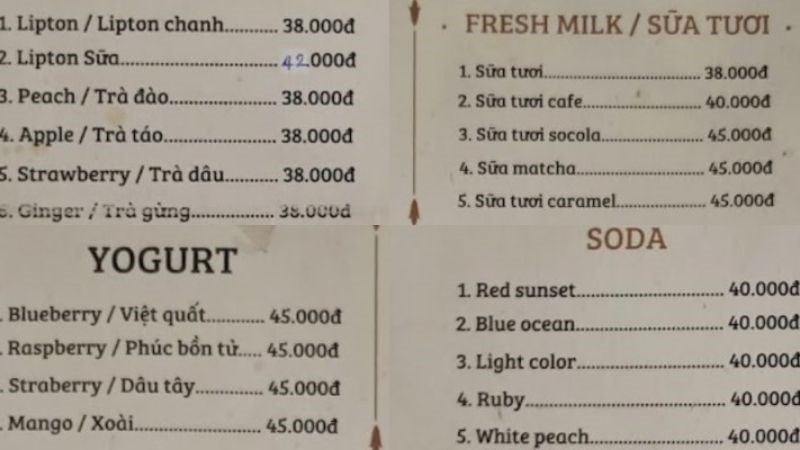 Menu quán ITune Coffee