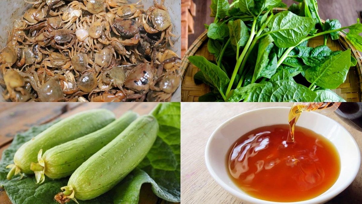 Nguyên liệu làm canh cua rau mồng tơi mướp