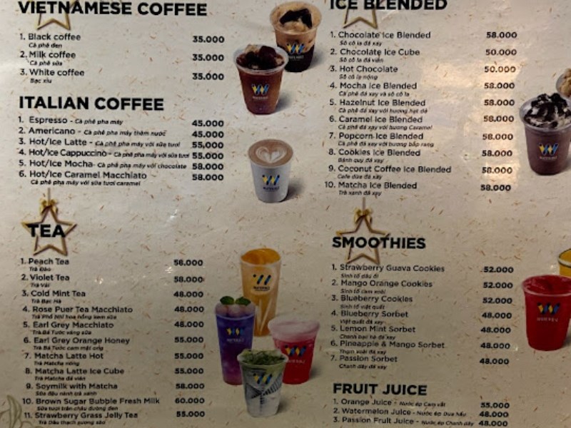 Thực đơn tại quán Waterbiz Café