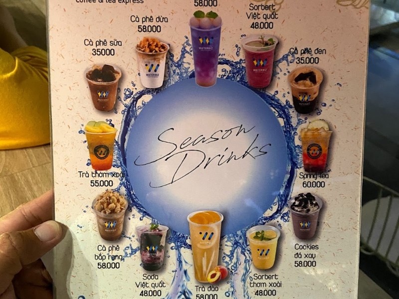 Thực đơn tại quán Waterbiz Café
