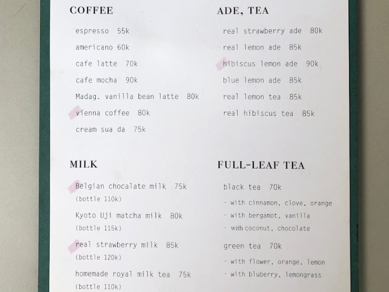 Thực đơn quán cafe Luia