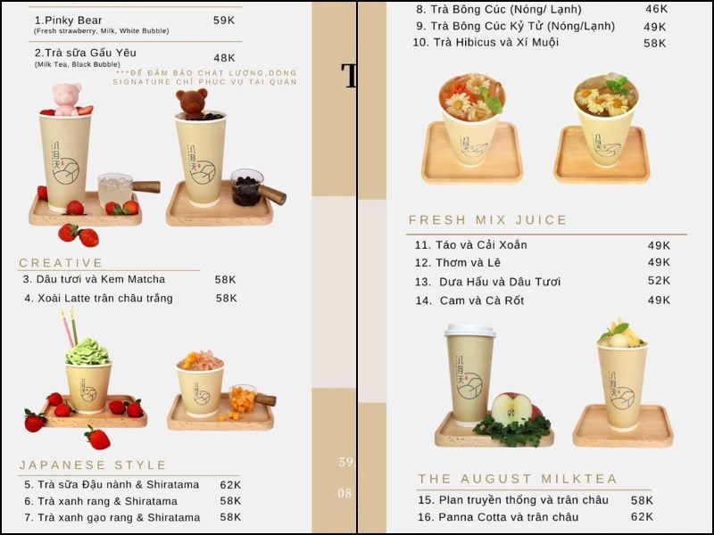 Thực đơn tại The August Coffee