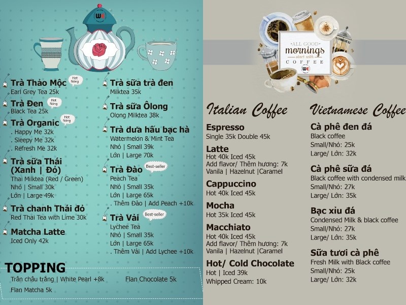 Thực đơn tại quán WE's Corner