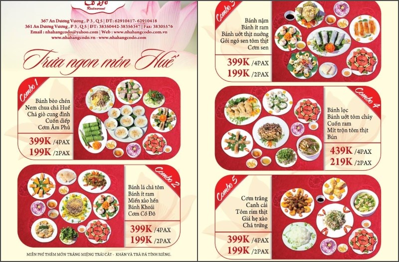 Menu nhà hàng Cố Đô
