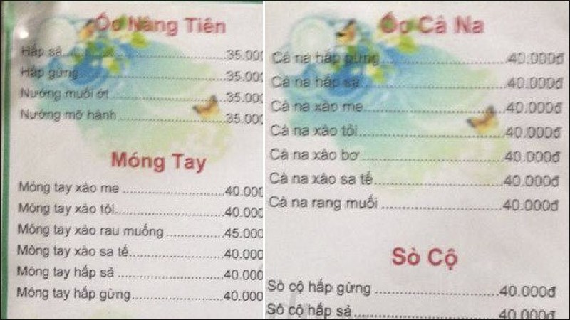 Menu Quán Ốc Chánh