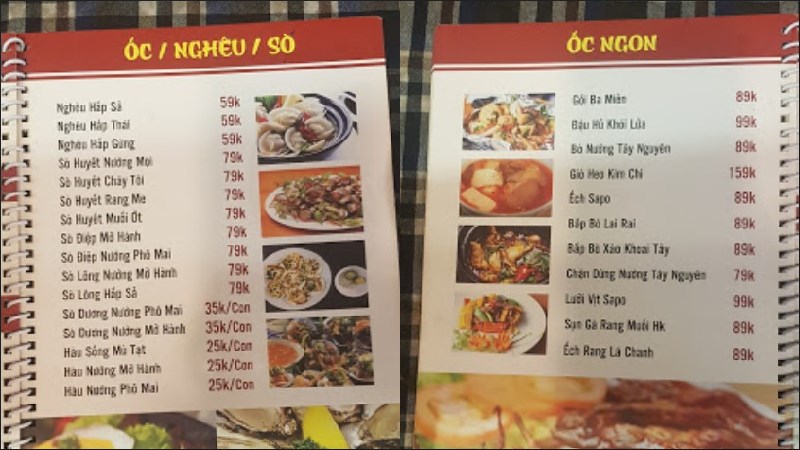 Menu Quán Ốc Ngon 109