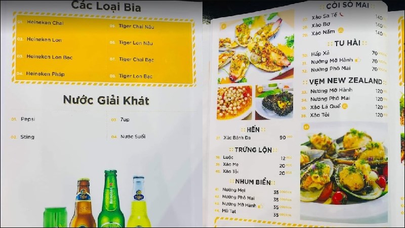 Menu Quán Ốc Hòa