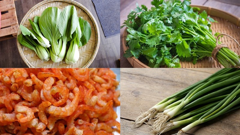 Nguyên liệu món ăn canh cải thìa nấu tôm tươi, canh cải thìa nấu tôm khô