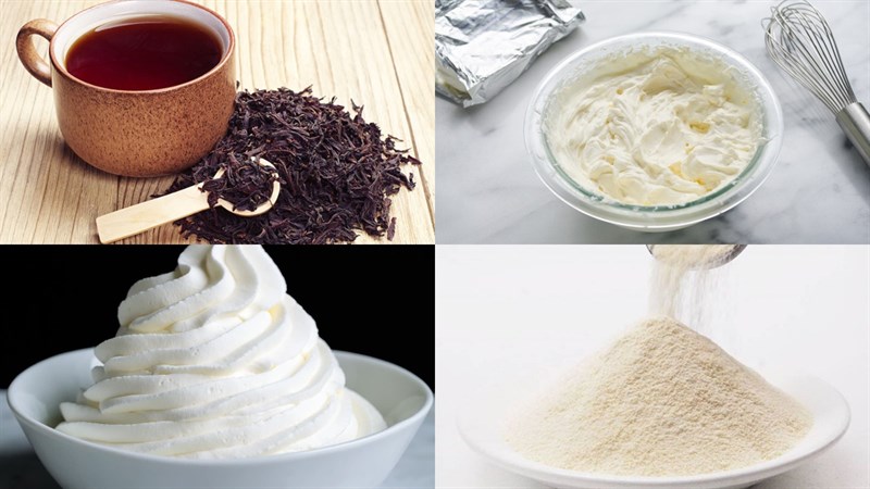 Nguyên liệu làm món trà sữa kem phô mai (có cream cheese)