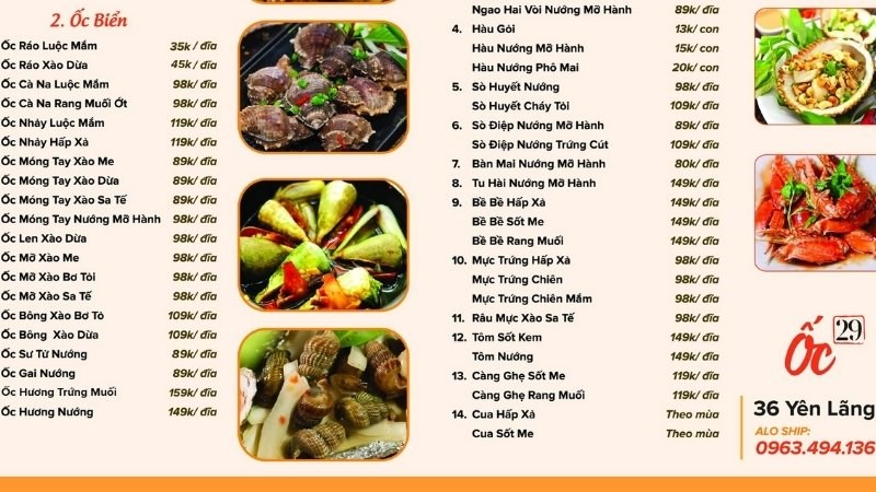 Menu quán ốc 29