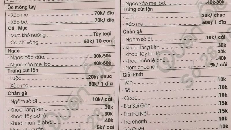 Menu quán ốc 28