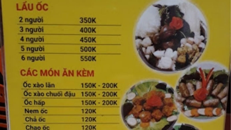 Menu quán Hùng Ốc gia truyền bà Lương