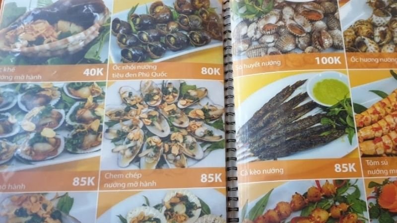 Menu quán ốc Vi Sài Gòn
