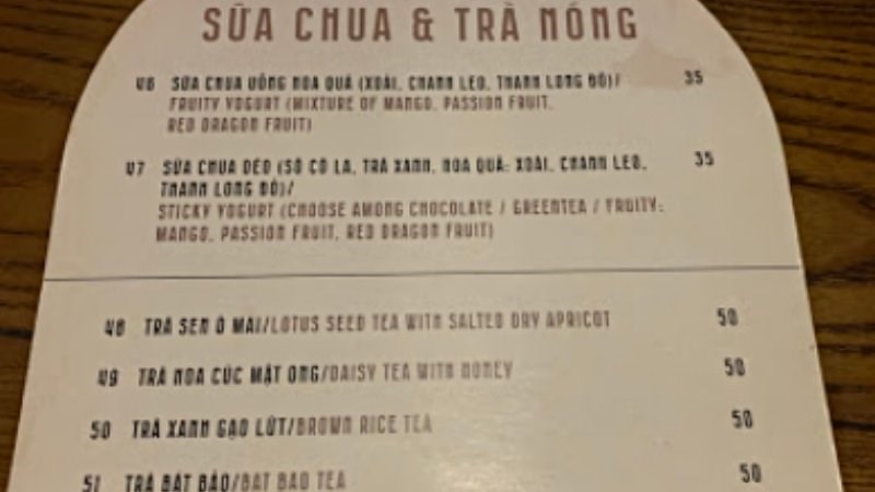 Menu quán Lutulata Desserts & Drinks