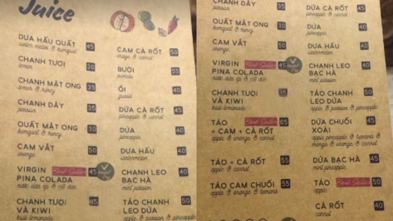 Menu quán Hoa10Giờ Floral & Book Café