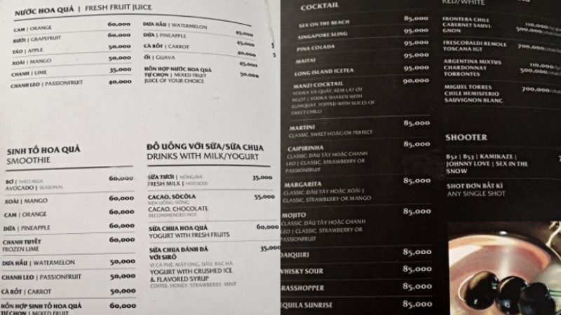 Menu quán Manzi Art Space