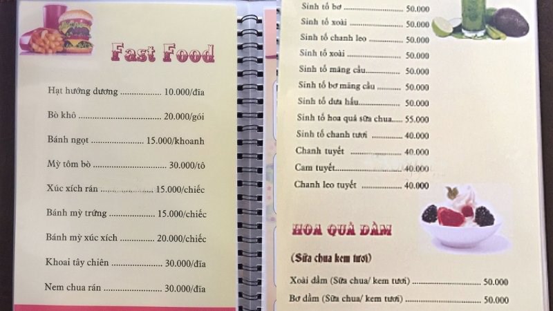 Menu quán Biblio Book Coffee