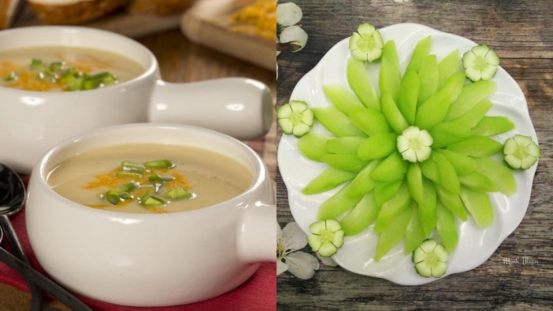 Bữa chiều: Súp khoai tây phô mai + su su luộc cắt nhỏ