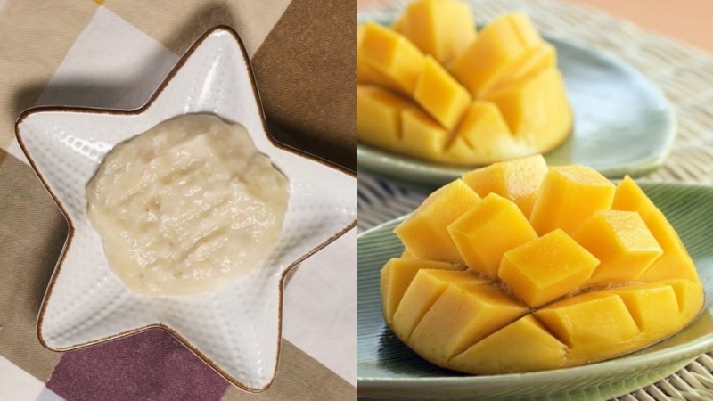 Bữa chiều: Cháo bánh mì chuối + xoài chín cắt nh
