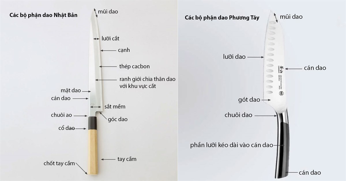 Cấu tạo của dao Nhật v&agrave; dao Ch&acirc;u &Acirc;u
