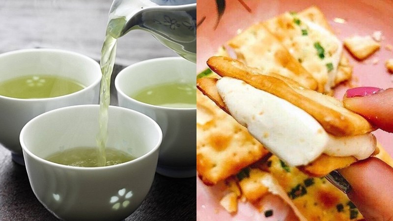 Ăn nhẹ 2: Tách trà xanh, bánh quy kem