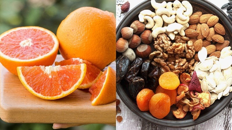Ăn nhẹ 1: Cam và trái cây khô
