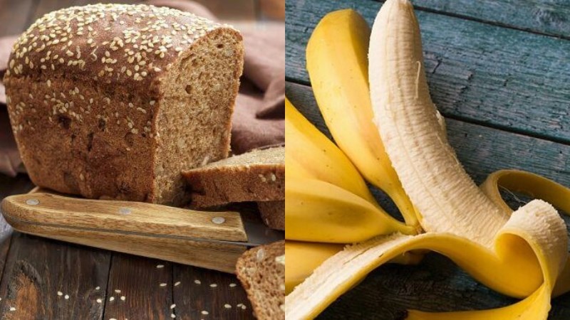Bữa sáng: Bánh mì nguyên cám nướng, 1 quả chuối
