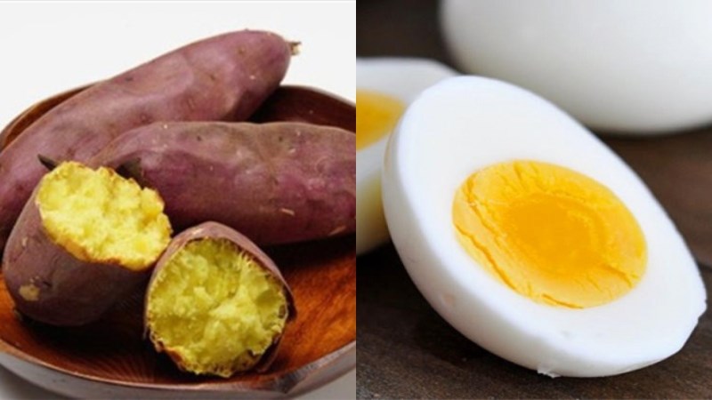Bữa tối: 200gr khoai lang luộc, 3 quả trứng gà luộc